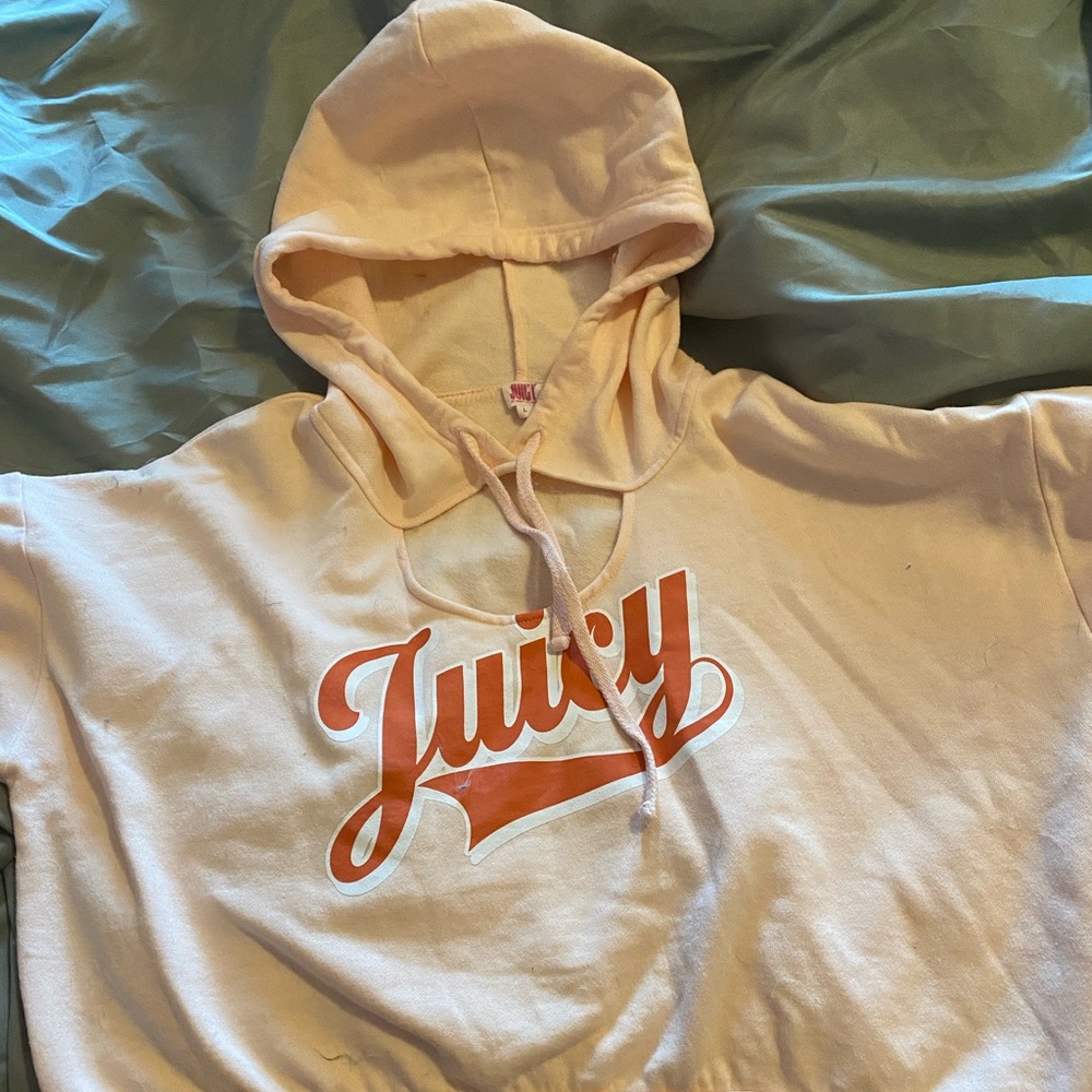 Peach Juicy Couture pull over crop top hoodie with eyelit cut